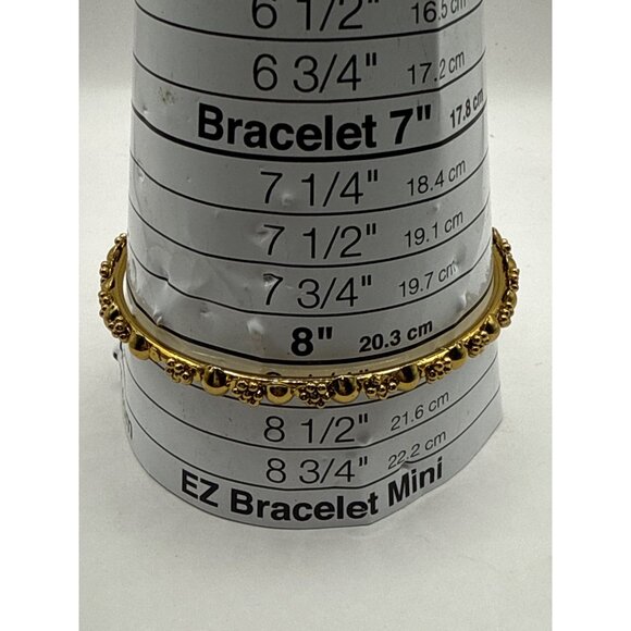 Gold-Tone Floral Beaded Bangle Bracelet Lightweight Elegant Design - Picture 2 of 6